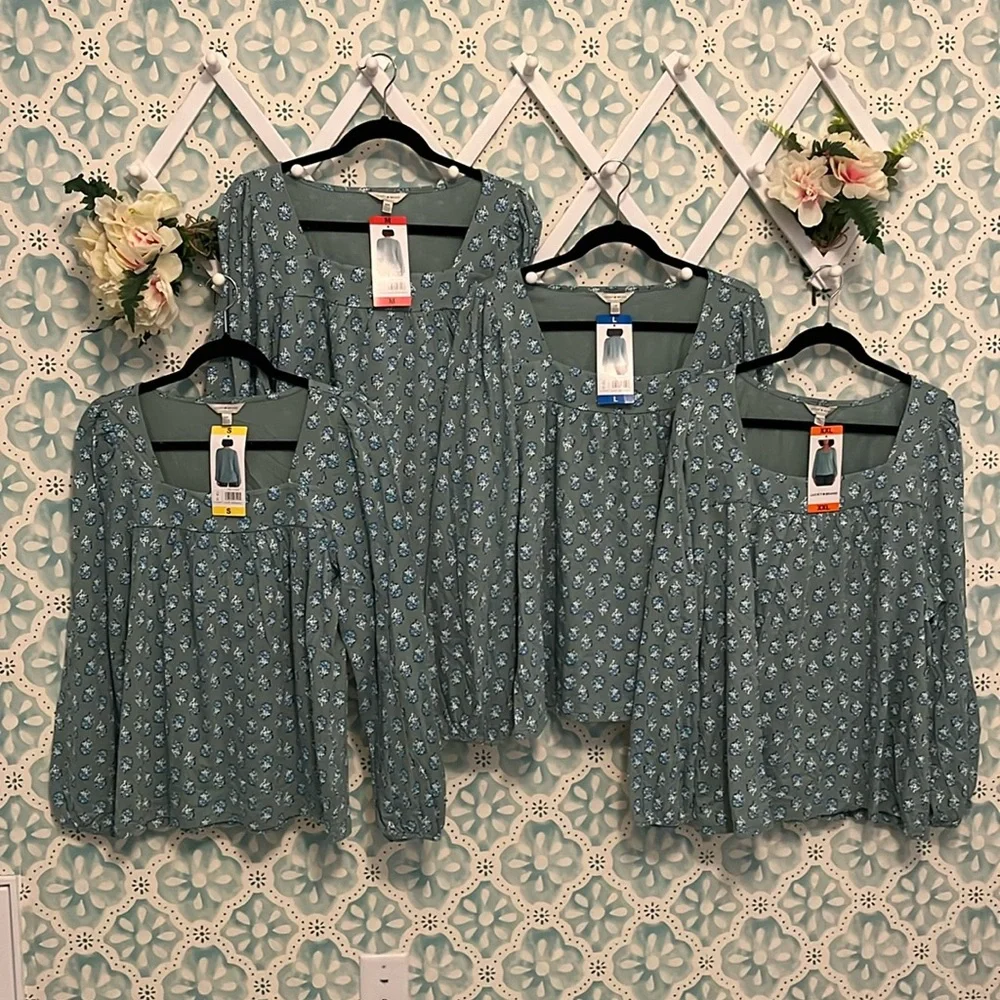 Lucky brand peasant boho top - green multi - Picture 4 of 5